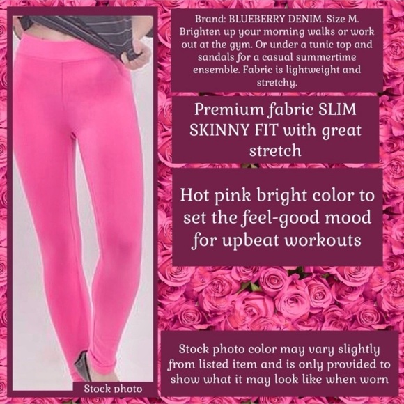 NWT M HOT PINK CAPRI ATHLEISURE SLIM LEGGINGS ~ BLUBERRY DENIM - Picture 5 of 10